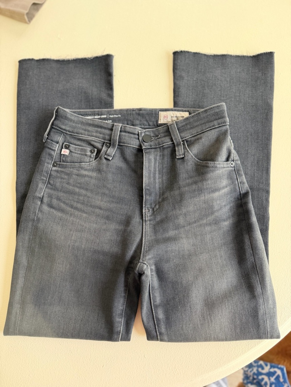Ag Adriano Goldschmied High-Rise Farrah Boot Crop Gray Jeans